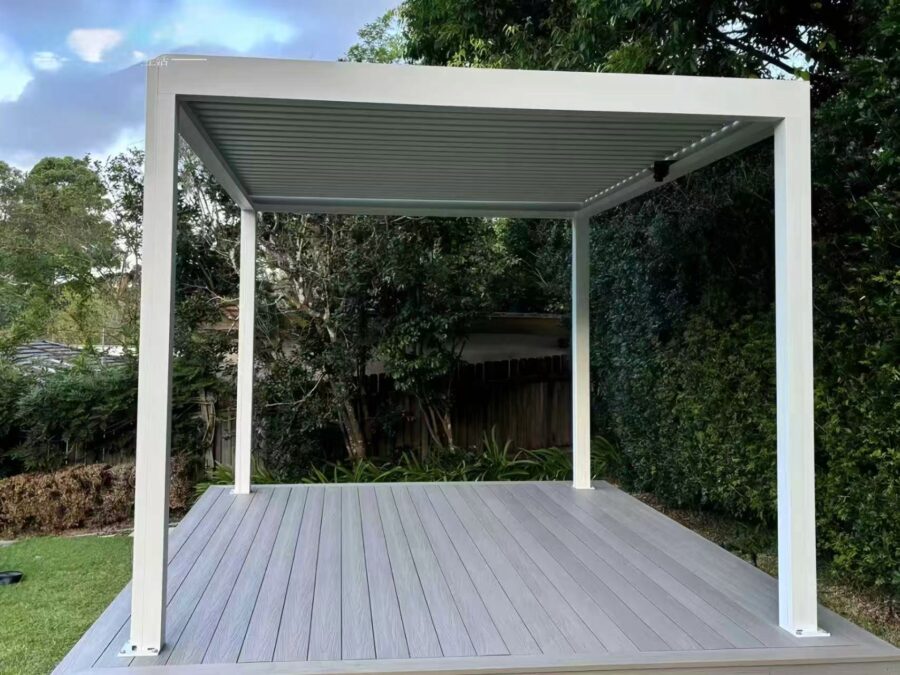 Custom louvered pergola installation